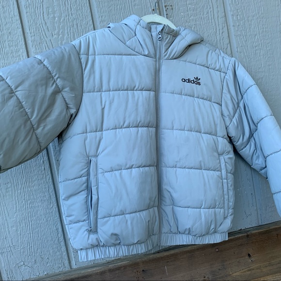 Adidas Originals light grey semi-cropped oversized zip up puffer jacket - Picture 11 of 16